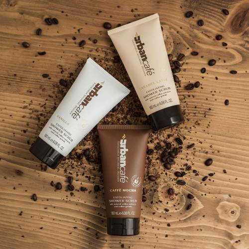 Exfoliating coffee shower scrub range